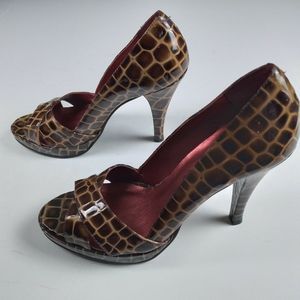Bronx high heel open toe brown and tan crocodile pattern size EU 40 USsize 8